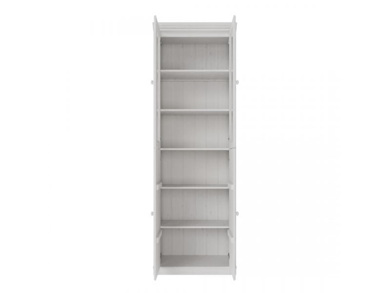 Estante Biblioteca 220 cm com duas portas de madeira e duas portas de vidro na cor branco lavado | Coleção Biblioteca